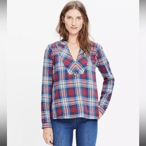 Madewell Indigo Dyed Popover Shirt Blouse in Casey Plaid